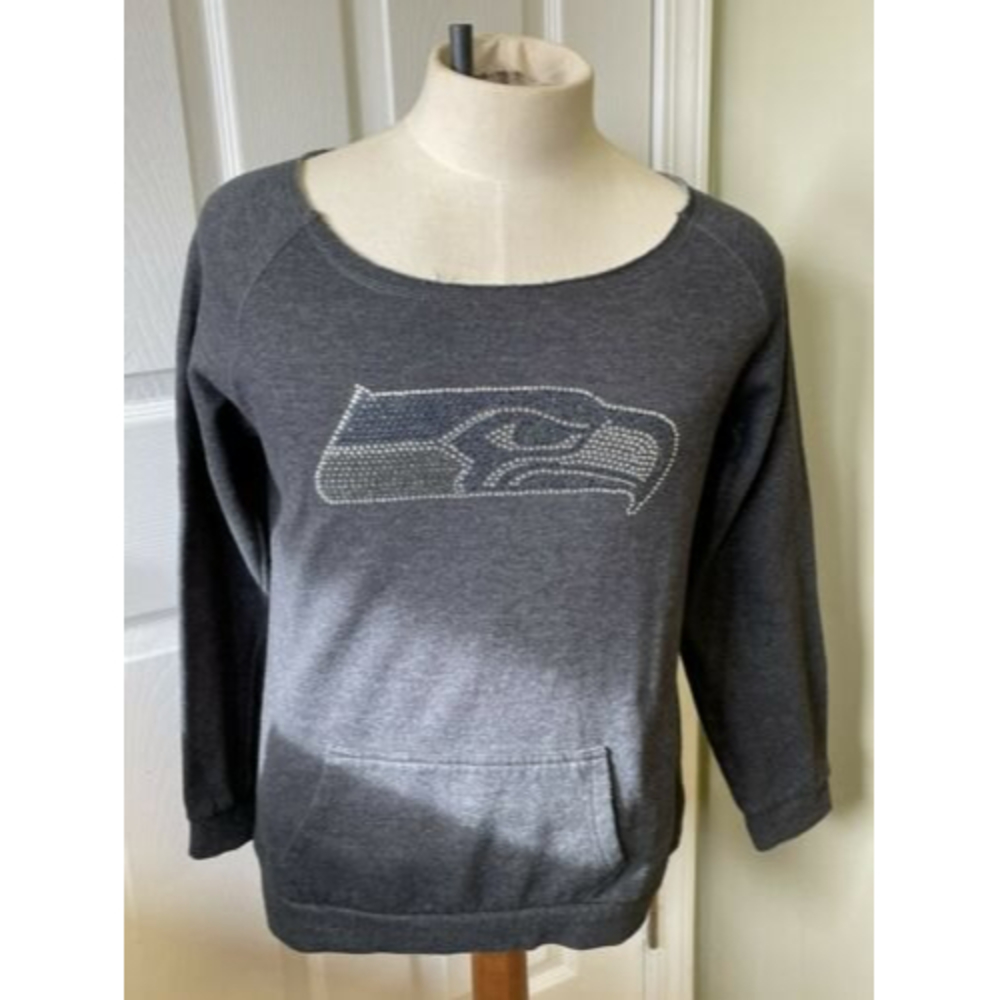 Seattle Seahawks Sweatshirt Faux Rhinestone Logo Off the Shoulder Womens M
